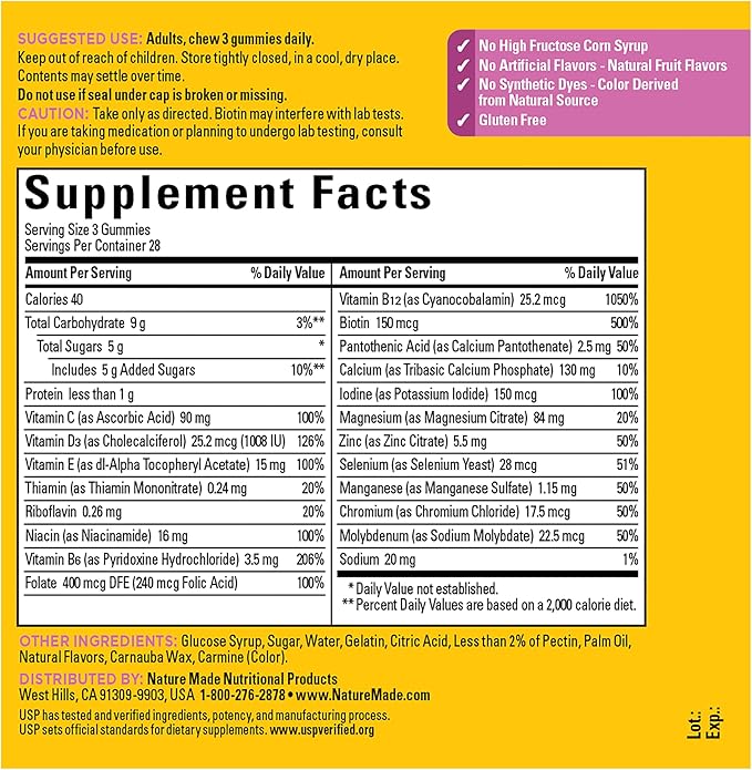 Nature Made Advanced Multivitamin Gummies 50 + for Her, Womens Multivitamins Gummies with Magnesium Citrate, Vitamin D3, Zinc, Calcium and All 8 B Vitamins, 28 Day Supply, 84 Count (Pack of 2)
