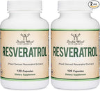 Resveratrol Supplement 500mg Per Serving, 120 Capsules (Resveratrol Polygonum Root Extract Providing 50% Trans Resveratrol) Healthy Aging Support by Double Wood (Pack of 2)