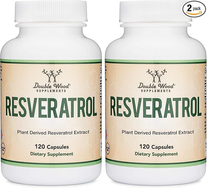 Resveratrol Supplement 500mg Per Serving, 120 Capsules (Resveratrol Polygonum Root Extract Providing 50% Trans Resveratrol) Healthy Aging Support by Double Wood (Pack of 2)