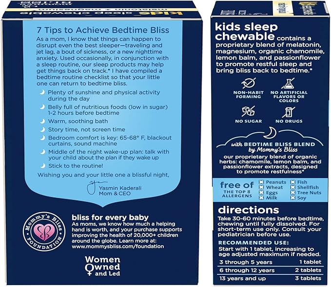 Mommy's Bliss Kids Sleep Chewable Tablets, Melatonin, Magnesium & Calming Herbs, Grape Flavor, Sugar Free Kids Melatonin, Age 3+ (35 Servings), 35 Count (Pack of 2)