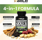 Ashwagandha 30:1 + Tongkat Ali 100:1 + Maca Root 20:1 + Fenugreek 10:1 Extract Supplement for Men & Women | High Potency Herbal Complex | Energy, Vitality & Performance Support | Made in USA