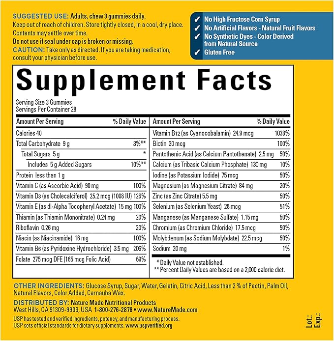Nature Made Advanced Multivitamin Gummies 50 + for Him, Mens Multivitamins Gummies with Magnesium Citrate, Vitamin D3, Zinc, All 8 B Vitamins, 84 Multi Vitamins, 28 Day Supply,(Pack of 2)