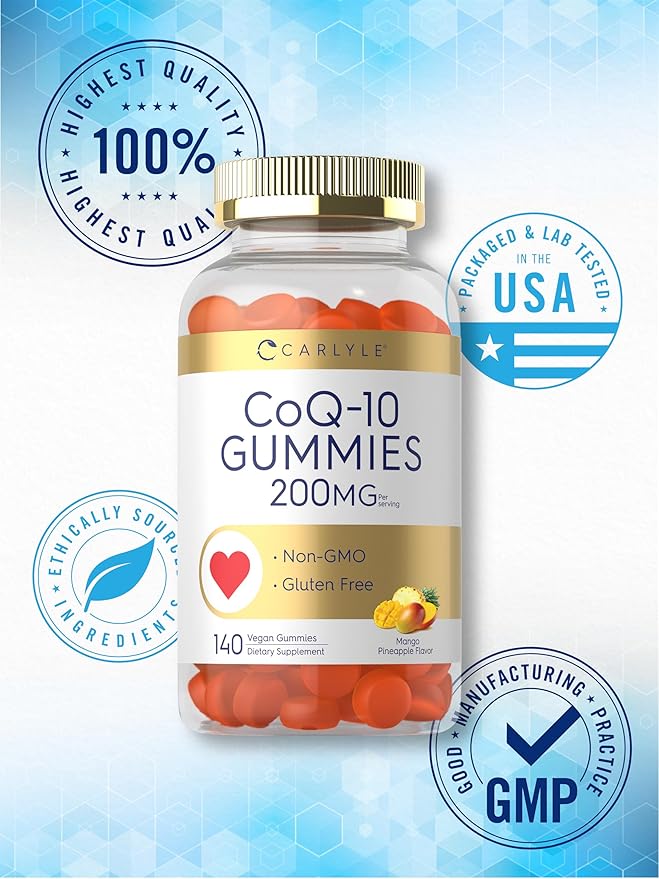 Carlyle CoQ10 200 mg Gummies | 140 Count | Mango Pineapple Flavor | Vegan, Non-GMO, Gluten Free Supplement