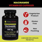Niacinamide Non-Flushing Vitamin B3 Supplement | Vegetarian and Gluten-Free Vitamin Niacinamide Tablets with Vegetable Cellulose Casings | Promotes Healthy Skin | 120 Capsules | 500mg