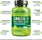 NATURELO Burpless Omega 3 Fish Oil Supplement - 1100mg Triglyceride Omega-3, EPA + DHA, Liquid Fish Oil for Heart, Eye, Brain, Joint Health - 60 Softgels, 2 Months Supply