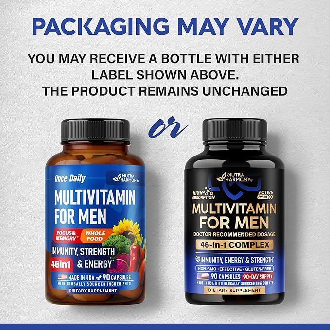 Multivitamin for Men - B-Complex | Whole Foods & Enzymes - Energy, Focus & Brain | Men's Health Complex - 46in1 Mens Multivitamin - Bioavailable & Gentle on Stomach - Made in USA - 90 Capsules, 1/Day