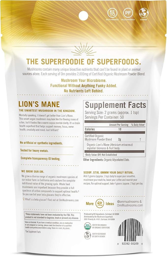 Mushroom Matrix Lion's Mane 3.57 Ounce (100 Grams) Pwdr