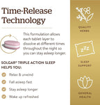 Solgar Triple Action Sleep, 60 Tri-Layer Tablets - Time-Release Melatonin & L-Theanine Plus Herbal Blend - Helps You Relax, Fall Asleep Fast & Stay Asleep Longer - Non-GMO, Gluten Free - 60 Servings