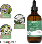 Herb Lore Organic Goodnight Tincture - Liquid Sleep Aid Drops with Valerian Root & Passion Flower Extract for Adults & Kids - Melatonin Free Herbal Sleep Supplement - 4 fl oz