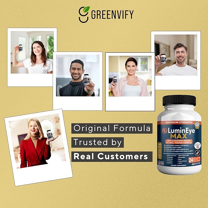LuminEye MAX Eye Health Supplement, 60 Veggie Capsules, with Lutein, Bilberry Extract, 24 Premium Ingredients, Maximum Strength Vision Support (1)