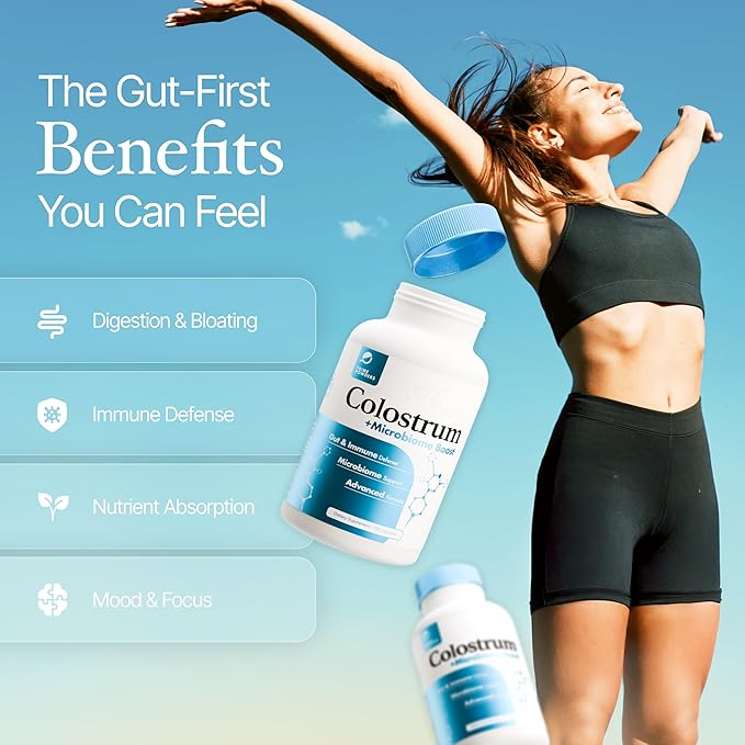 Colostrum Capsules | Grass-Fed Bovine Colostrum with Akkermansia Probiotic 1B AFU | Microbiome & Gut Support | High IgG Advanced Formula | 120 Capsules