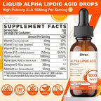 Alpha Lipoic Acid Liquid Drops 1000mg, ALA Supplement for Nerve and Antioxidant Support with Biotin, Natural Orange Flavor, 2FL OZ