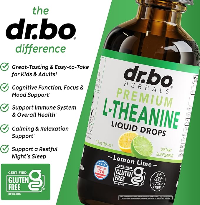 L Theanine 200mg Liquid Drops - Natural Sleep Support & Focus Supplement for Kids & Adults - Vegan, Non-GMO, Gluten Free 200mg Pure L-Theanine Drops Liquid Supplements, Mood Ltheanine for Kids 2 FL Oz