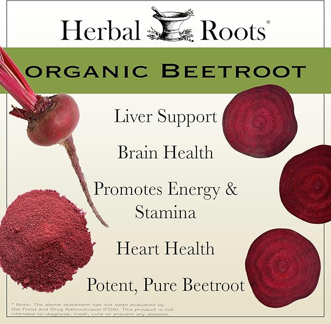 Herbal Roots Organic Beet Root Powder Capsules - 1,500mg per Serving - Certified USDA Organic - Non-GMO - 60 Count Vegan Capsules (Pack of 2)