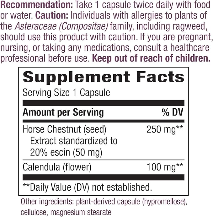 Nature's Way Horse Chestnut Extract, Premium Extract, Promotes Healthy Leg Veins*, 250 mg per Serving, Vegan, 90 Capsules (Packaging May Vary) (Pack of 2)