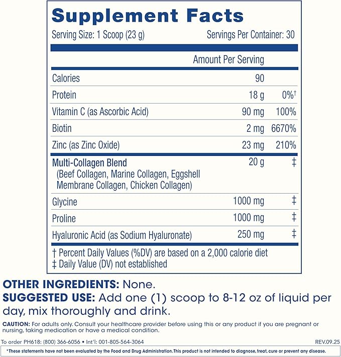 ProHealth Longevity Collagen Complete Powder - for People Over 40. 20g Multi Collagen. Hyaluronic Acid. for Joints, Bones, Hair, Skin, Muscles, Gut - 30 Servings