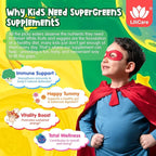 Kids Super Greens Gummies, Superfood Multivitamin for Kids, 30 Veggie, Fruit, Vitamin, Mineral, Probiotic, Kids Vitamin Gummies for Growth, Immunity, Digestion, Picky Eater Approved, Sugar Free 2Pack