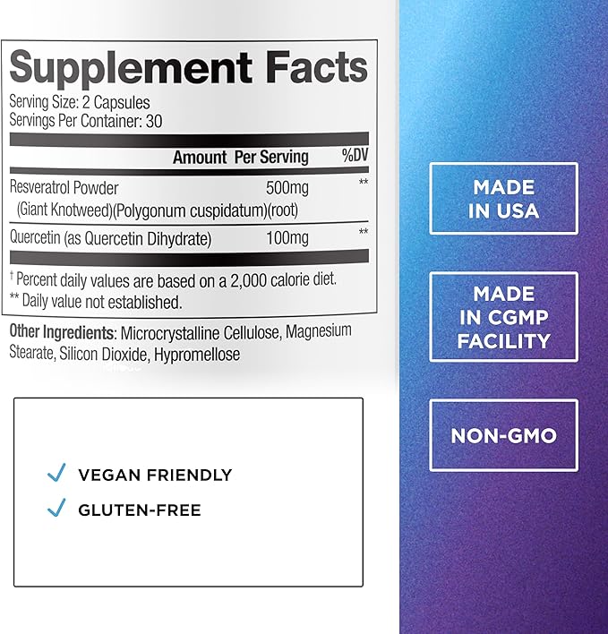 DR. EMIL NUTRITION Resveratrol Supplement - Healthy Aging Supplement with 500mg Resveratrol and 100mg Quercetin - Supports Normal Cellular & Cognitive Health, Twin Pack