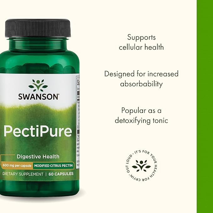 Swanson PectiPure Modified Citrus Pectin Cellular and Digestive Health Supplement for Wellness-Conscious Adults - 82% Galacturonic Acid (60 Capsules, 600 mg Each)