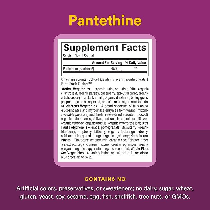 Natural Factors BioCoenzymated Pantethine - B Vitamin Support for Energy Support & Cardiovascular Health - Active Coenzyme Form - Non-GMO, Gluten-Free & Dairy-Free - 60 Softgels