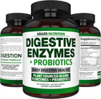 Digestive Enzymes with Probiotics - Multi Enzyme Nutritional Supplement - Acidophilus Bromelain Papaya Papain Lipase & Lactase - Improve Digestion - 120 Pills - Arazo Nutrition