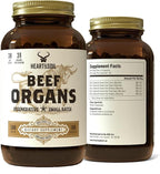 HEART & SOIL – 100% Grass Fed & Finished Beef Organs from Regenerative Cattle with Liver, Heart, Kidney, Pancreas & Spleen – 3000mg Beef Organ Supplement for Women & Men – Glass Bottle – 180 Capsules
