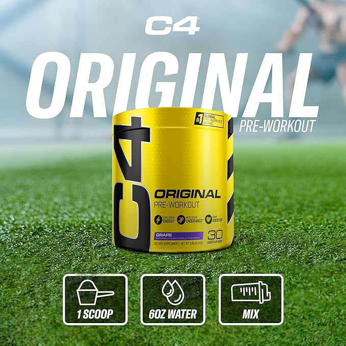 C4 Original Pre-Workout Powder For Endurance, Focus & Performance with 150mg Caffeine, Beta-Alanine, Creatine, Sugar Free Pre-Workout for Men & Women, 30 Servings, Grape