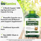 tnvitamins Boswellia Extract Capsules, 120 Count | 1,200 mg Per Capsule | 65% Boswellic Acids + 10:1 Concentrated Extract | Boswellia Serrata | Joint & Mobility Support*