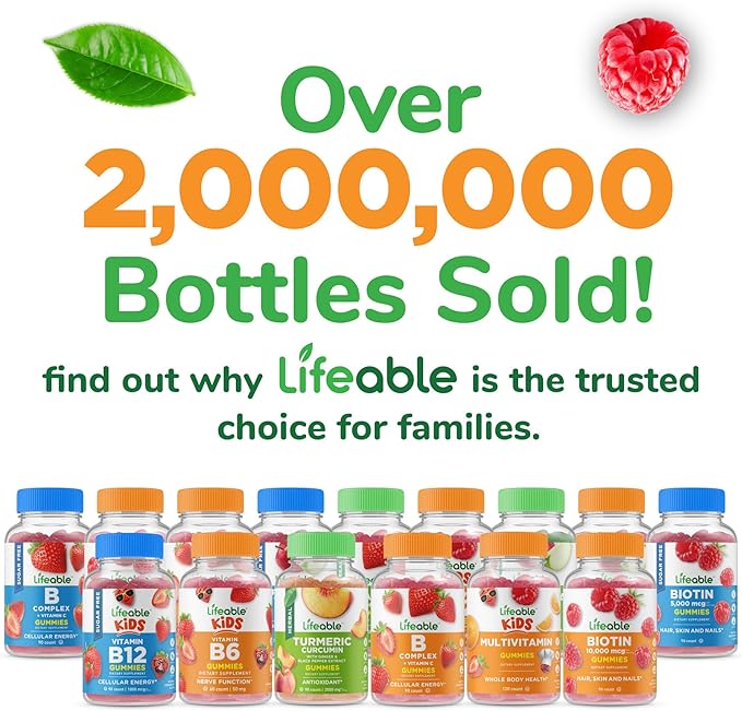 Lifeable Vitamin B12 Gummies for Adults | 1000 mcg | Great Tasting B12 Vitamins | Non-GMO, Vegan B12 | for Energy and Metabolism Support | 90 Gummies