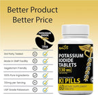 Potassium Iodide Tablets 130 mg (Pack of 2) - (120 Tablets) 10 Year Shelf-Life EXP 2034 to 2035 - Ki Pills - Yoduro de potasio - Nutri Supplements - 3rd Party Tested - NSF cGMP Certified Facility