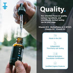 PROTEKT Resilient Vitamin D3 K2 B12 Drops - Liquid B12 K2 D3 Vitamin Supplement with Methylfolate, Liquid Drops for Energy & Recovery, Methy Folate for Sleep & Mood - Natural Berry 30mL