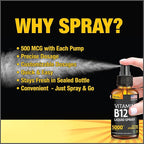Vitamin B12 Sublingual Spray 5000 mcg – Vegan Methylcobalamin Liquid B12 Boost Energy, Mood & Brain Health - Gluten-Free, Non-GMO B12 Spray for Men & Women - Easy Dosage (5000 mcg in 10 Sprays)