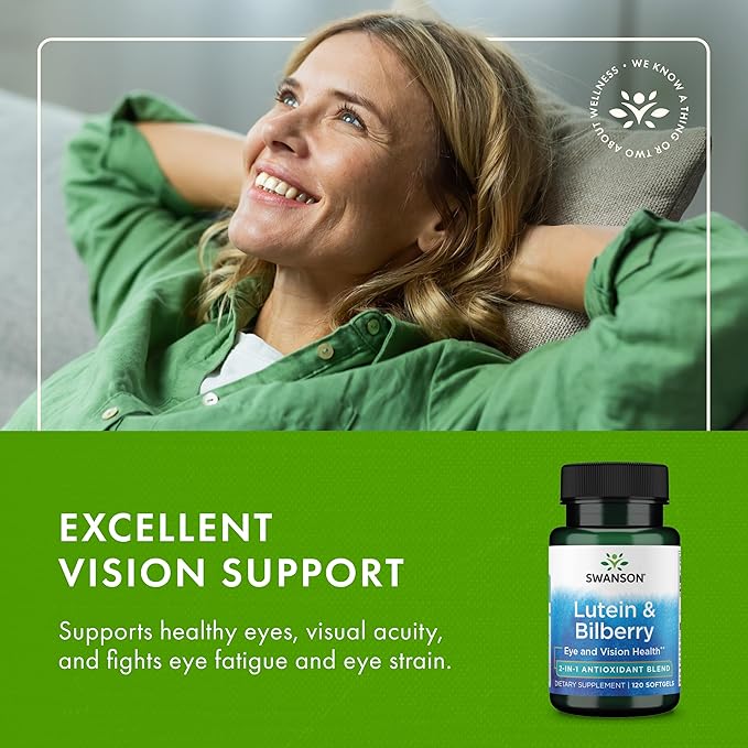 Swanson Standardized Lutein & Bilberry - Natural Supplement Promoting Eye Sight & Eye Health - Formula to Help Reduce Eye Fatigue & Strain - (120 Softgels)