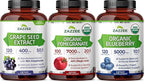 Zazzee Ultimate Anti Aging Antioxidant Bundle | USDA Organic Pomegranate with Polyphenol Rich Blueberry and Super Concentrated Grape Seed Extract Capsules | Non-GMO Vegan & ISO Lab Tested