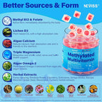 Methylated Multivitamin for Women & Men Gummies w/ Omega-3, Calcium, D3 K2, Methylfolate & B12, TMG, Daily Vitamin A, C, E, B Complex, Magnesium, CoQ10, Probiotic for Overall Health- Vegan, 2 Pack