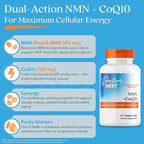 Doctor's Best NMN + CoQ10 Supplement for Women & Men - Supports NAD+ Production & Cellular Energy, Beta Nicotinamide Mononucleotide 150 mg & Coenzyme Q10 50 mg per Capsule, Vegan, Non GMO- 60 Veg Caps