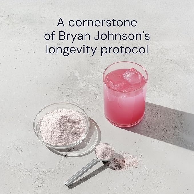 Blueprint Bryan Johnson Longevity Mix - Muscle Builder & Recovery Supplement - Promotes Focus and Balanced Mood - Magnesium, Creatine, L-Theanine, Glutathione & Vitamin C- 30 Servings, Blood Orange