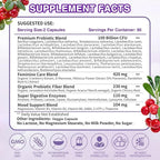 ZEBORA Probiotics for Women Digestive Health with Enzymes, Prebiotics, Vaginal Probiotics, D Mannose & Cranberry, 100 Billion CFUs Probiotic for Gut Health & Urinary Tract Balance, 180 Veggie Capsules