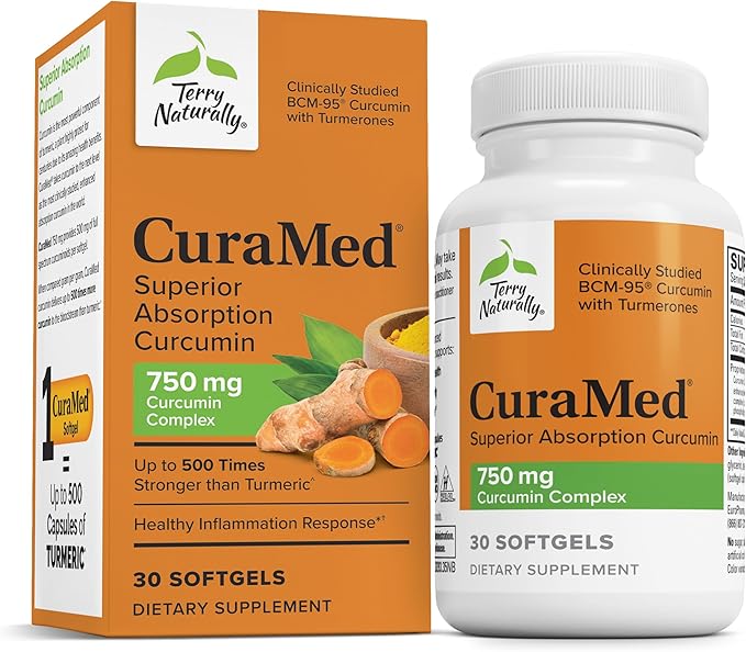 Terry Naturally CuraMed 750mg - Antioxidant Supplement for Brain & Heart Health Support - Dietary Supplement with High-Potency Curcumin Complex - Kidney, Liver & Immune Health Support - 30 Softgels