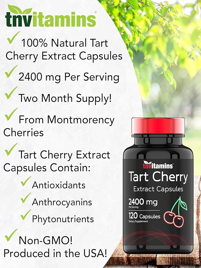 Tart Cherry Capsules (2400 MG - 120 Count) | From Montmorency Cherry Extract | Provides Antioxidants, Anthocyanins, & Phytonutrients | Tart Cherry For Sleep and More! | Non-GMO, Made in the USA!