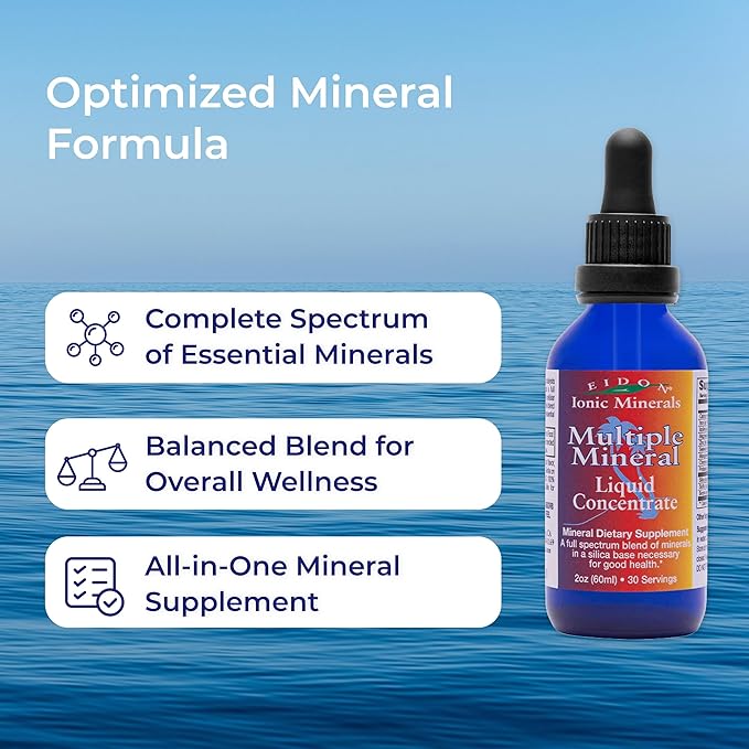 Eidon Multiple Minerals Supplement - Ionic Trace Mineral Drops for Water, with Zinc, Potassium, Chromium, & Magnesium, Natural Liquid Vitamins, Sugar Free & Bioavailable, for Men & Women - 2 oz
