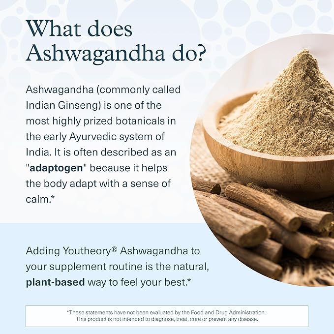 Youtheory Ashwagandha - with Organic KSM-66 Ashwagandha - Herbal Blend to Support Stress Relief & Energy Levels* - Helps Support Mood* - 1,000 mg - 90 Vegetarian Capsules (45-Day Supply)