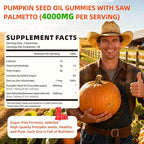 Pumpkin Seed Oil Gummies with Saw Palmetto, Organic Pumpkin Seed Oil Supplement for Hair Growth & Skin Health, Prostate Health, High Pure Extract for Women Men, Strawberry Flavor, 120 Count
