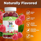 High-Potency Vitamin B6 Gummies for Kids - Delicious Berry Flavored VIT B6 Vitamins 50mg - Supports Nerve Function - Vegetarian Gluten Free Non-GMO Children's 50 mg B 6 Supplement (60 Count)