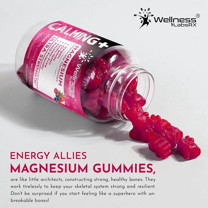 Magnesium Glycinate Gummies, 1000 mg - Magnesium Supplement to Support Relaxation, Heart Health - Chewable Calm Magnesio Gummies for Adults, Glicinato De Magnesio - Mix Berry Flavor