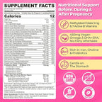 Prenatal Multivitamin Gummy for Women w/Methylfolate 1mg, Iron Choline Omega-3(DHA+EPA), Prenatal Vitamins for Women Gummies, Postnatal Vitamins | Before,During & After Pregnancy, Sugar Free,120Cts