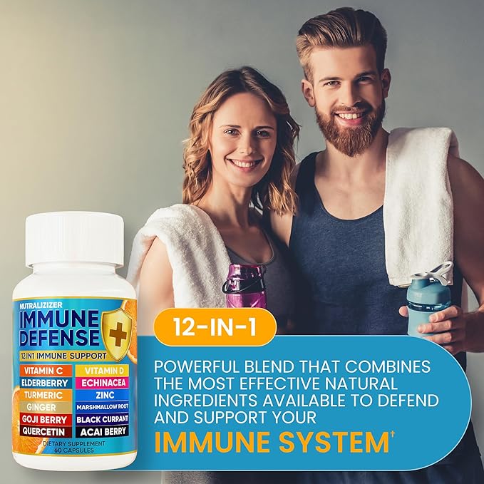 12 in 1 Immune Support Supplement - Immune Defense Vitamins w/VIT D3, Vitamin С, Zinс, Echinacea, Elderberry, Ginger &More - Natural Immunity System Booster - Immune & Muscle Health 120cs