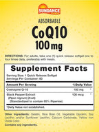 Sundance CoQ10 100mg Softgels | 60 Count | with Black Pepper Extract | Non-GMO & Gluten Free Supplement