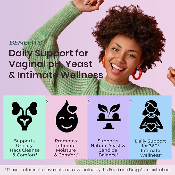UTI Yeast & pH Pro+ | Pack of 2 | Daily Feminine Hydration & Balance Support with Cranberry, D-Manose, Aloe, Hibiscus | Third-Party Tested, cGMP Facility, Vegan, Gluten-Free | 60+60 Caps