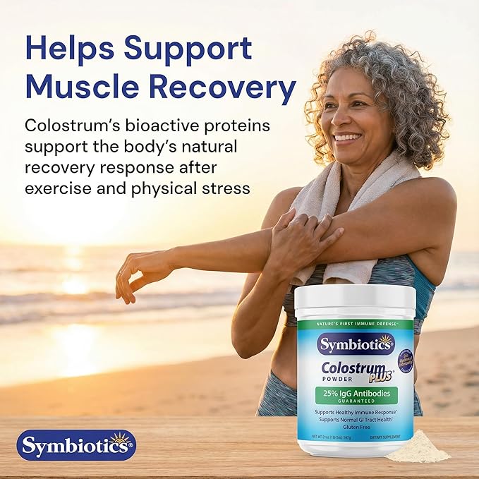 Symbiotics Colostrum Plus Powder 21 oz Immune & Muscle Recovery Support, 25% IgG Immunoglobulins, Gut Health & Training Resilience, Unflavored, Gluten Free - 21 oz